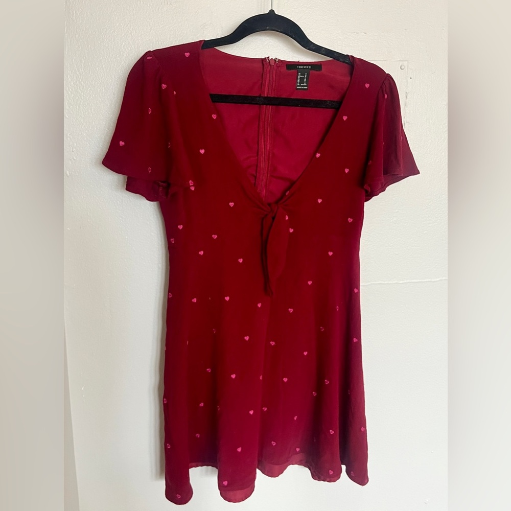 Forever 21 Red Dress with Pink Hearts - Size M